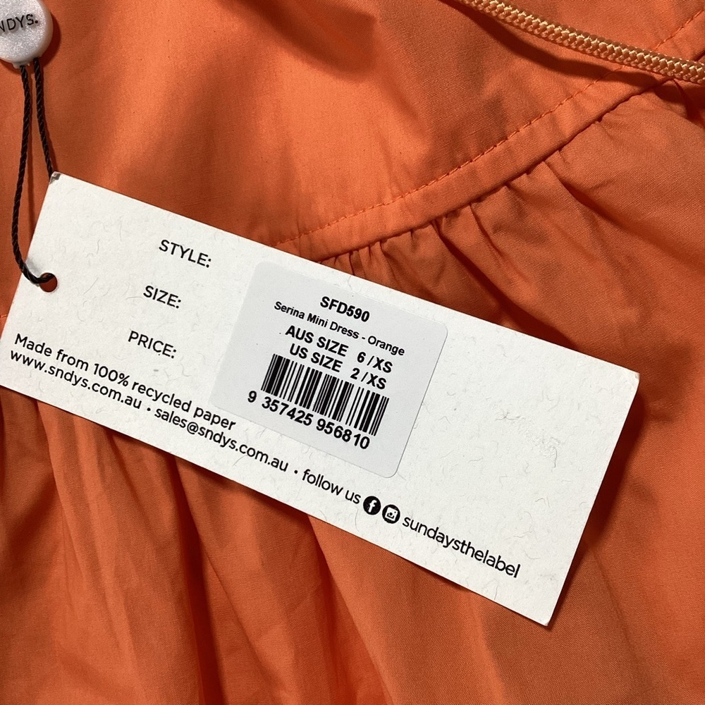 SNDYS Poplin Tie Detail Orange Spaghetti Strap Mini Dress - Picture 10 of 14